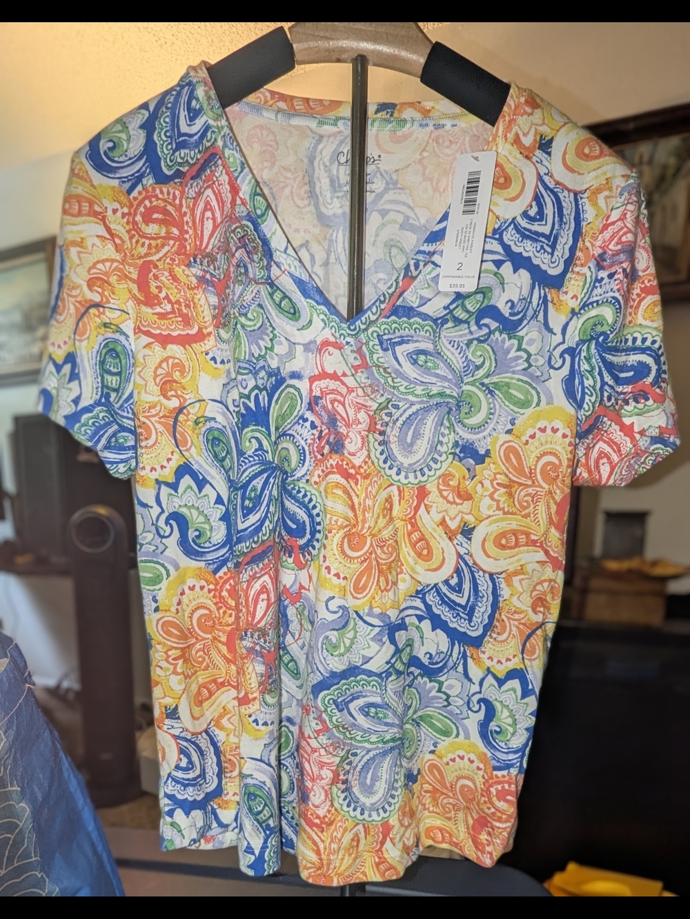 Chico's Multicolor Paisley V‑Neck Short Sleeve Top